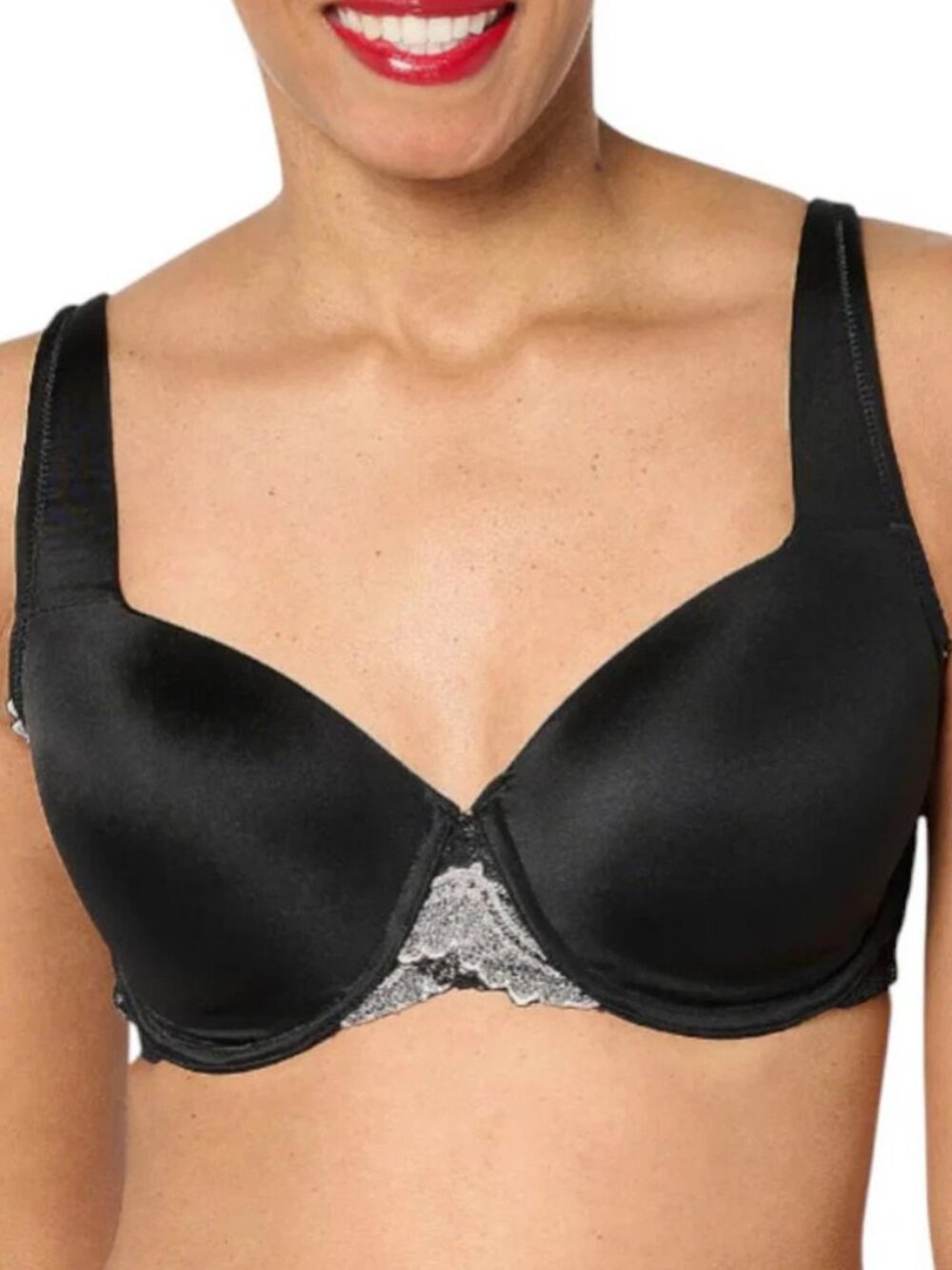Breezies Two-Tone Lace Shimmer Underwire Lightly Padded Bra 42D Black